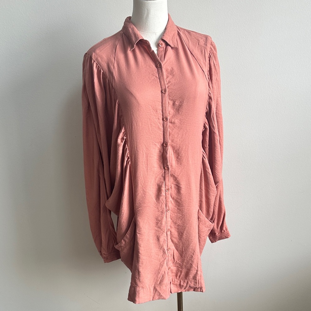 Free People Sz S Coral Oversized Mini Dress Tunic Top Lagenlook Boho Maximalist